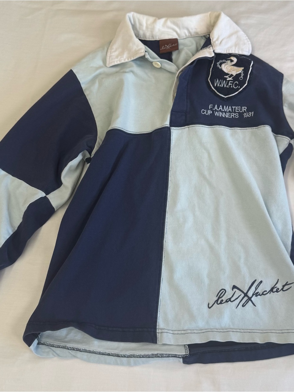 Red Jacket Pikwakwad Men’s Rugby Shirt Size 4 Navy Blue Heritage Polo - Picture 2 of 5